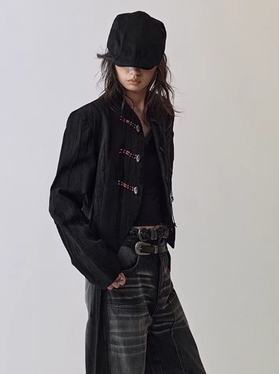 Textured Jacquard Cropped Blazer