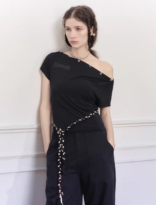 Asymmetric Shoulder Sculptural T-Shirt